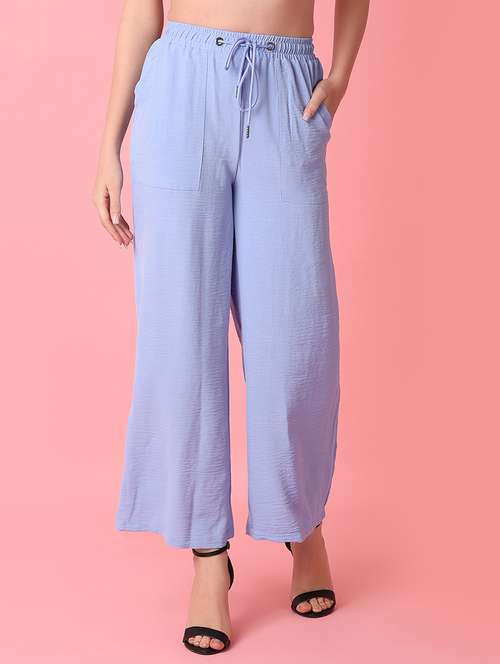 women light blue polyester wide leg trouser - 21311048 - Very Small Image - 1