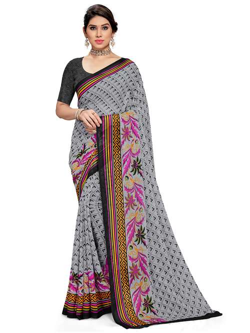 women grey geometric printed saree with blouse - 21317563 - Very Small Image - 1