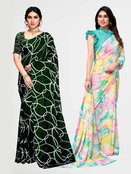 women pack of 2 printed saree with blouse - 21317745 - Very Small Image - 1