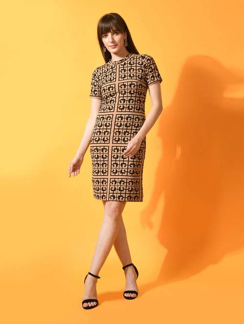 women brown polyester shift dress - 21322396 - Very Small Image - 1