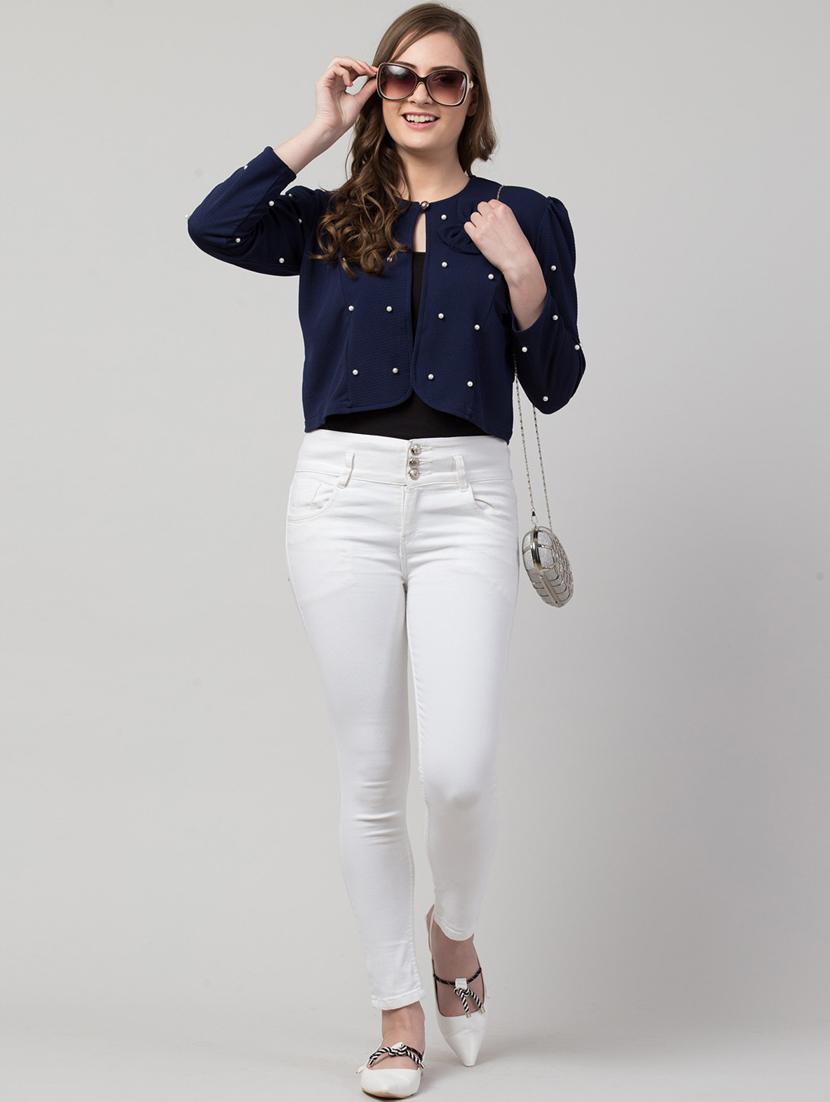 women blue cotton blend regular shrug - 21322521 - Standard Image - 3