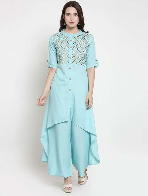 women mandarin neck high-low kurta - 21324648 - Very Small Image - 1