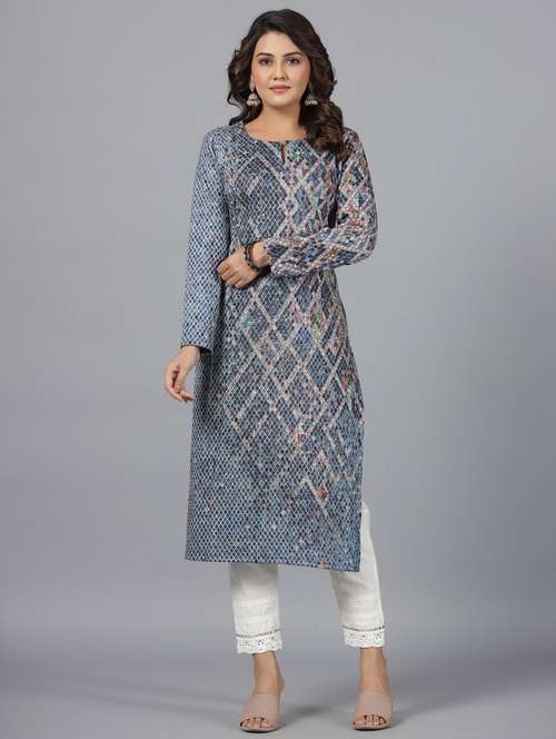 women printed long sleeve straight kurta - 21337966 - Very Small Image - 1