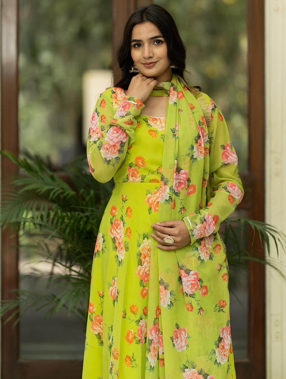 women green floral printed kurta dupatta set - 21342213 - Zoom Image - 4