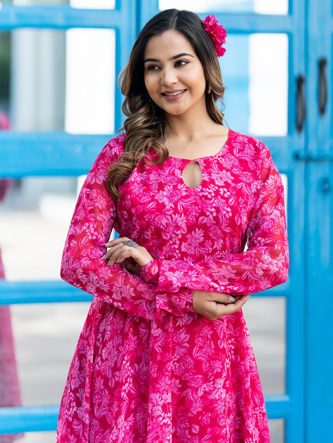 women pink georgette flared gown - 21342424 - Zoom Image - 3
