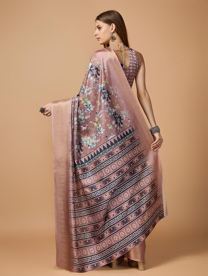 women floral printed zari bordered saree with blouse - 21348693 - Standard Image - 3