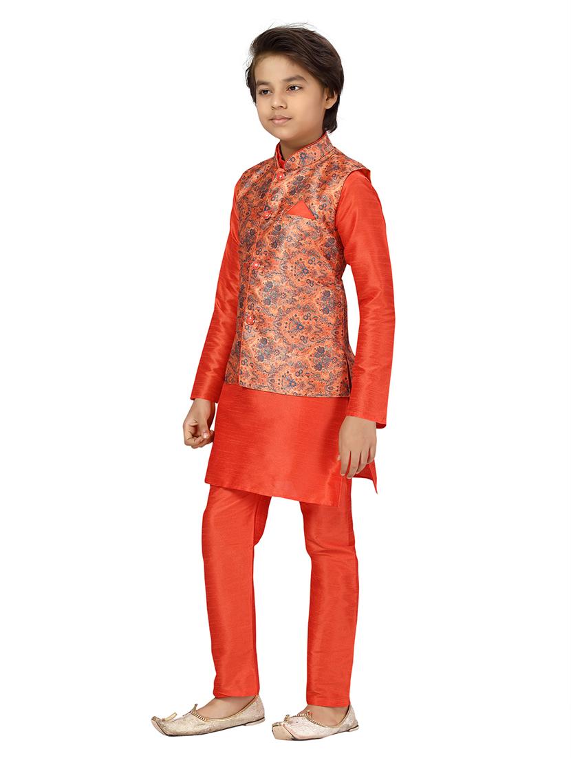 orange cotton sherwani kurtas & kurta set - 21348764 - Standard Image - 2