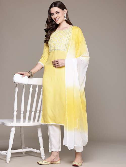 women three quarter sleeve kurta pant with dupatta set - 21352778 - Very Small Image - 1