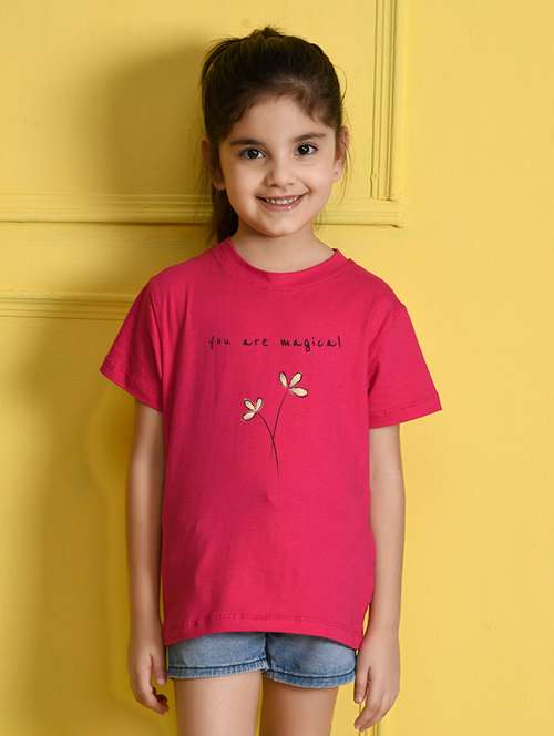 girl printed round neck cotton tee - 21355277 - Very Small Image - 1