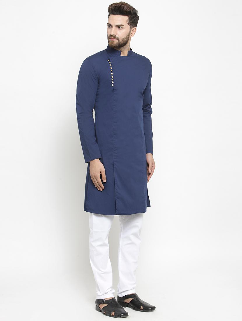 men solid cotton long kurta - 21360184 - Standard Image - 2