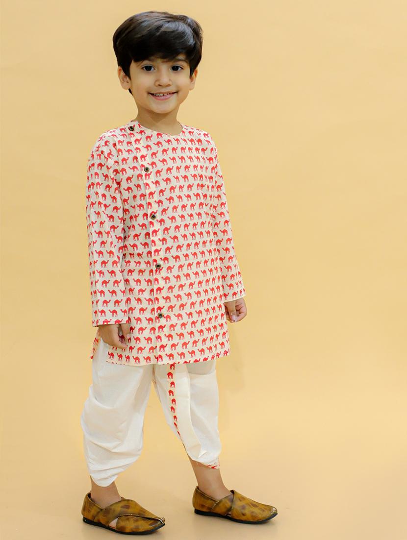 boys mandarin neck printed dhoti kurta set - 21368882 - Zoom Image - 3