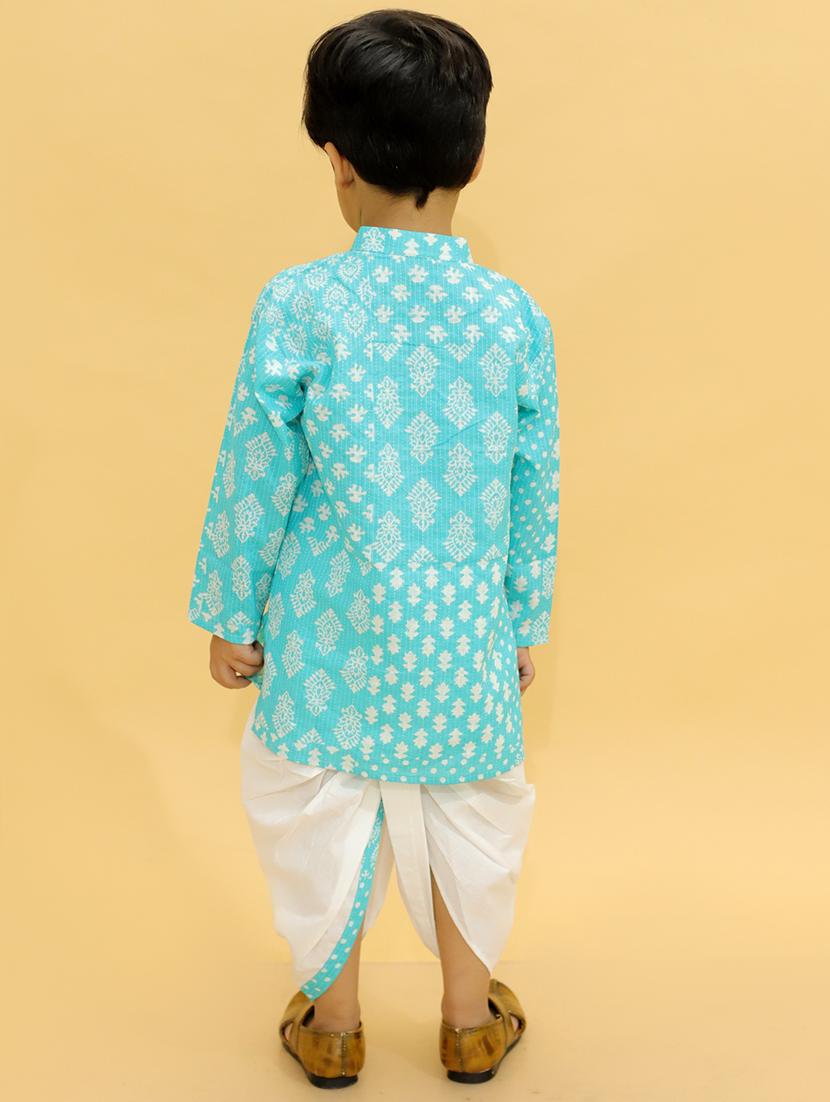 boys mandarin neck printed dhoti kurta set - 21368884 - Standard Image - 4