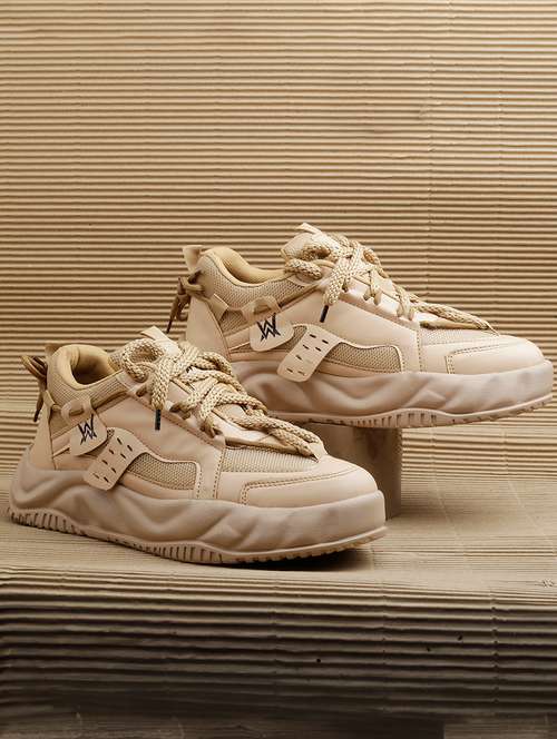 beige synthetic lace up sneakers - 21370078 - Very Small Image - 1
