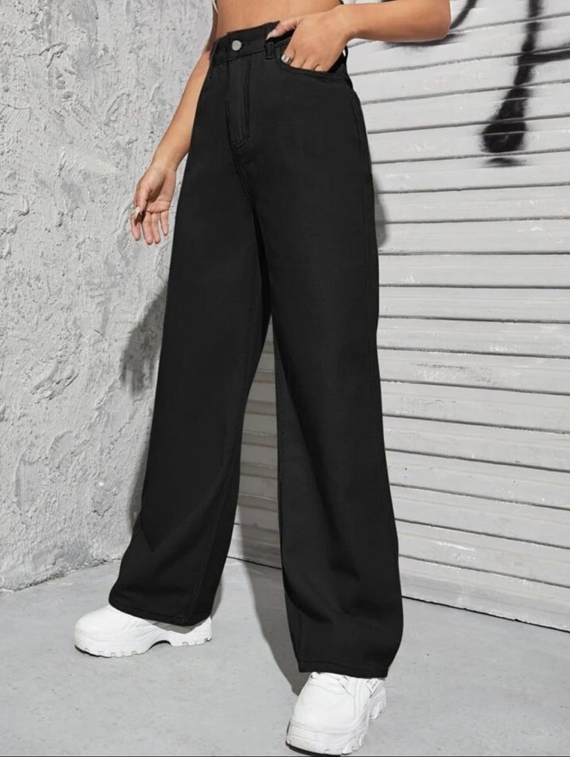 women high-rise black solid straight fit jean - 21370345 - Zoom Image - 2