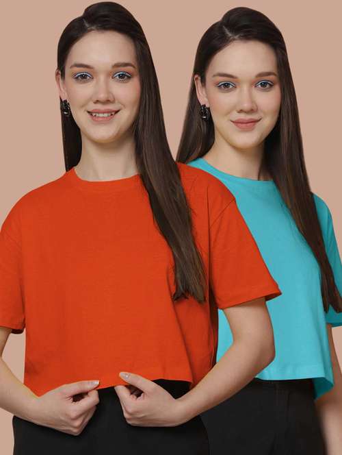 women pack of 2 solid crop t-shirt - 21370809 - Very Small Image - 1