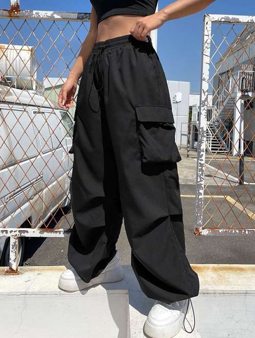 women solid high rise parachute pants - 21374124 - Very Small Image - 1