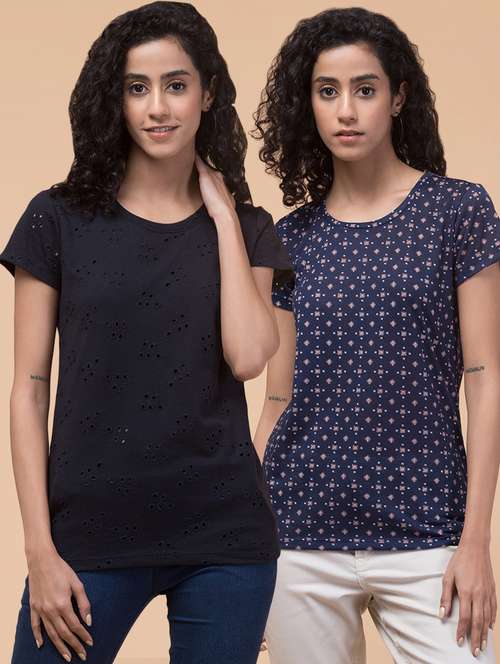 women printed multi colored combo t-shirt - 21374439 - Very Small Image - 1