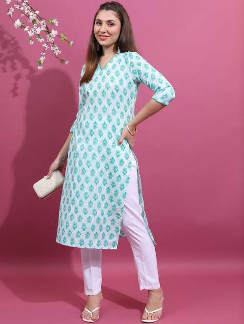 women three quarter sleeve straight kurta - 21376090 - Very Small Image - 1