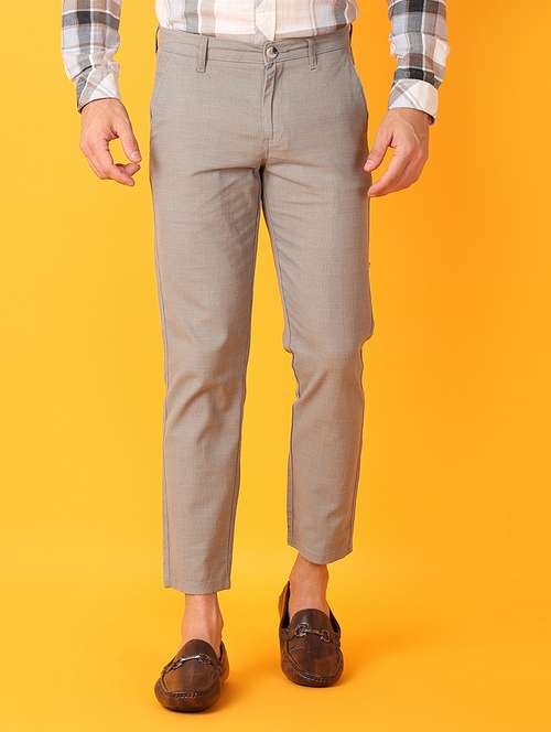 men solid flat front chinos trousers - 21381825 - Very Small Image - 1