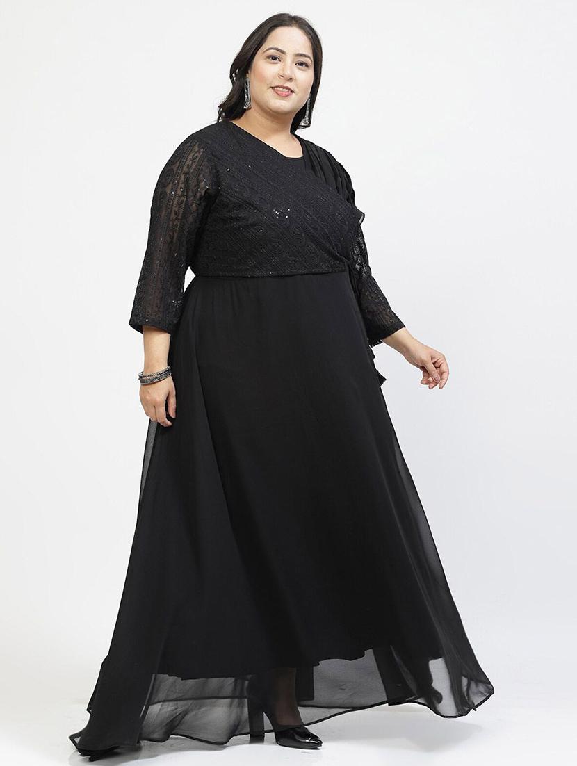 women black polyester a-line plus dress - 21382491 - Zoom Image - 2