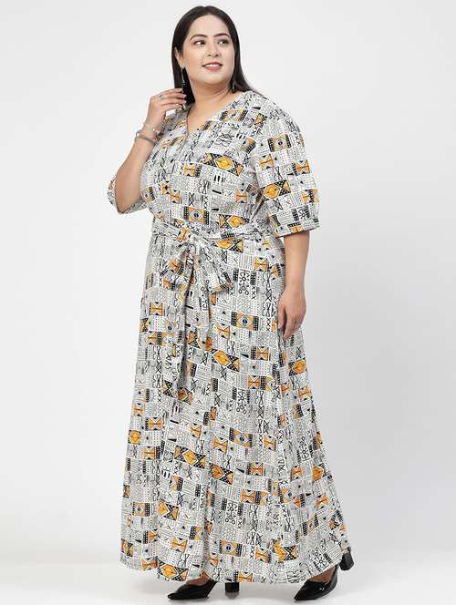 white printed plus size fit & flare dress - 21382513 - Very Small Image - 1