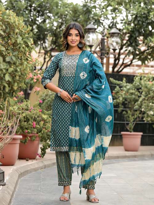 women green kurta pant set with dupatta - 21387282 - Very Small Image - 1