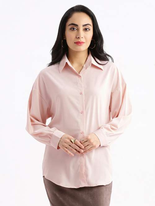 women pink solids long sleeves boxy shirt - 21387576 - Very Small Image - 1
