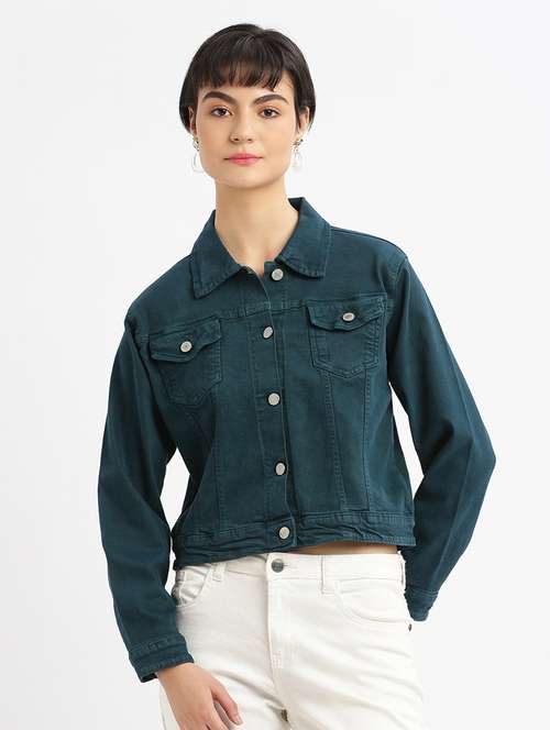 teal solid denim jacket - 21387785 - Very Small Image - 1