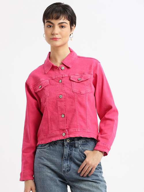 pink solid denim jacket - 21387791 - Very Small Image - 1
