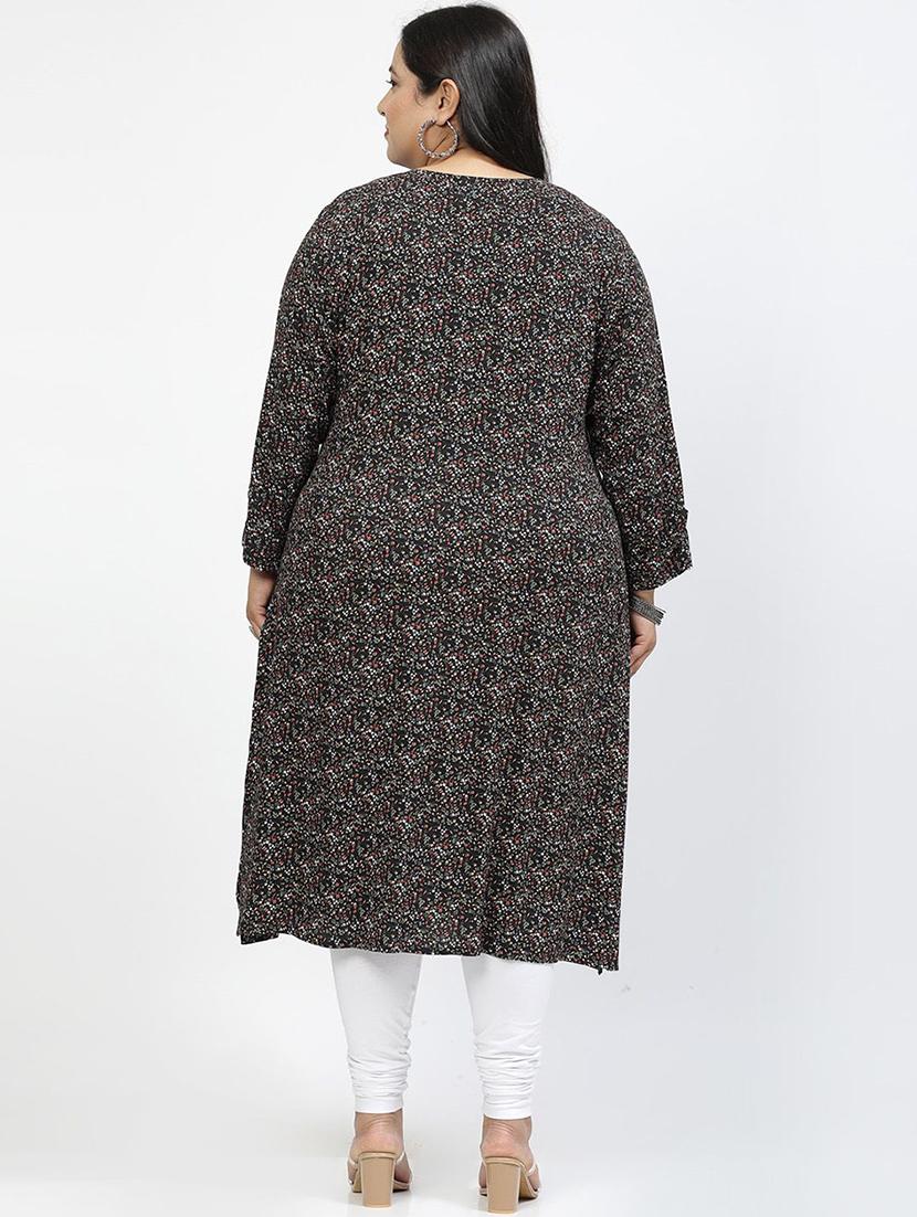 women black long sleeves plus size kurta - 21391096 - Standard Image - 4