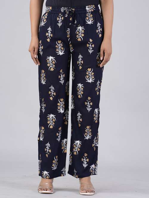 women navy blue viscose palazzo - 21393311 - Very Small Image - 1