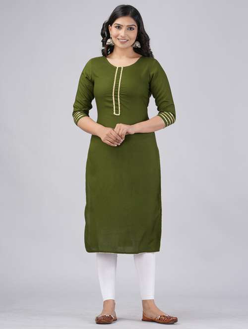 women three quarter sleeve solid a-line kurta - 21393375 - Very Small Image - 1