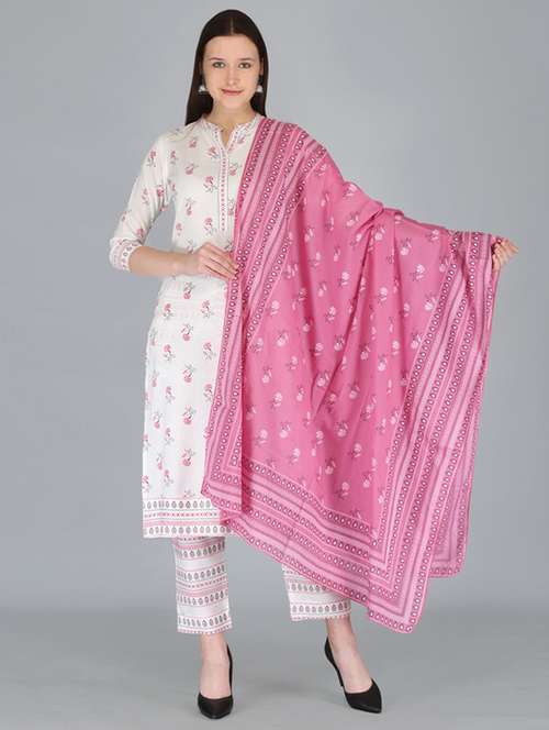 white floral printed kurta pant set - 21393505 - Very Small Image - 1