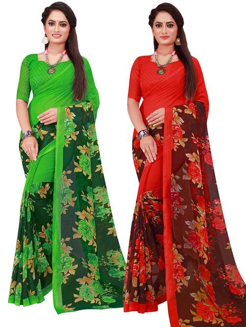 pack of 2 printed casual wear sarees with blouse - 21395506 - Very Small Image - 1