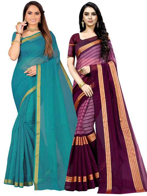 pack of 2 casual wear sarees with blouse - 21395735 - Very Small Image - 1