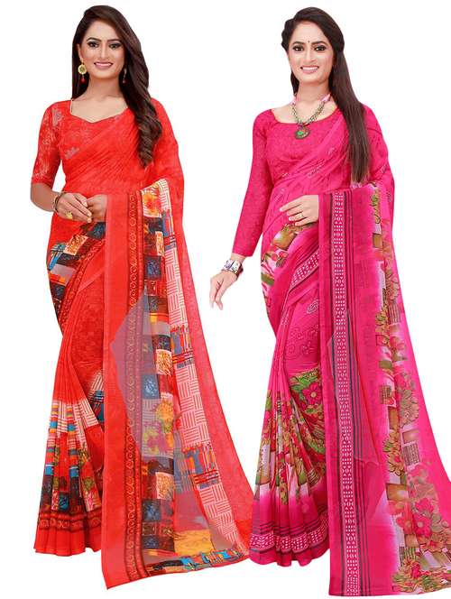 pack of 2 printed casual wear sarees with blouse - 21395905 - Very Small Image - 1