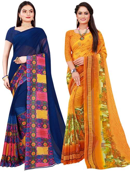 pack of 2 printed casual wear saree with blouse - 21395930 - Very Small Image - 1