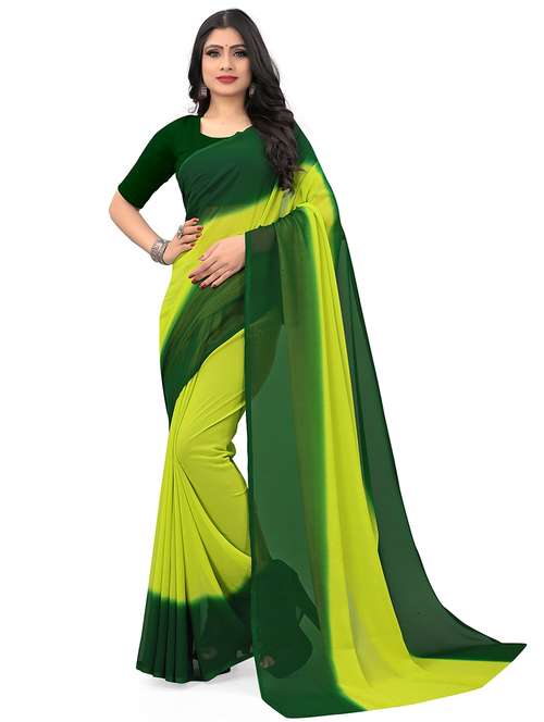 women green solid georgette saree with blouse - 21407097 - Very Small Image - 1