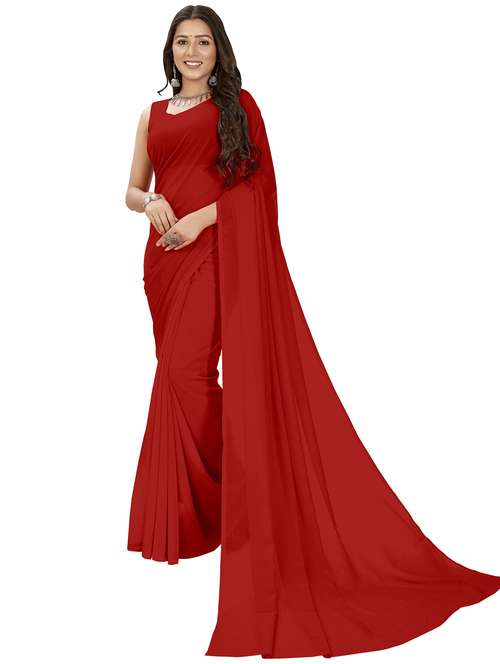 women red plain saree with blouse - 21407932 - Very Small Image - 1