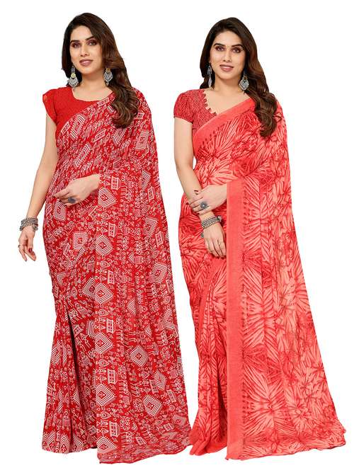 pack of 2 printed casual wear sarees with blouse - 21411897 - Very Small Image - 1