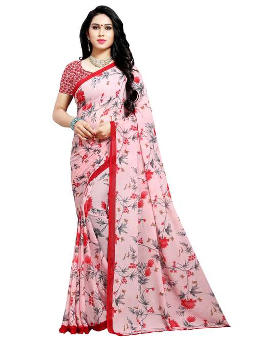 women pink floral printed saree with blouse - 21413042 - Very Small Image - 1