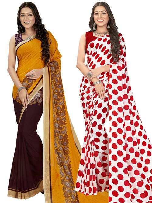women pack of 2 casual wear combo sarees with blouse - 21414229 - Very Small Image - 1