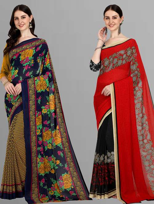 women pack of 2 casual wear combo sarees with blouse - 21414331 - Very Small Image - 1