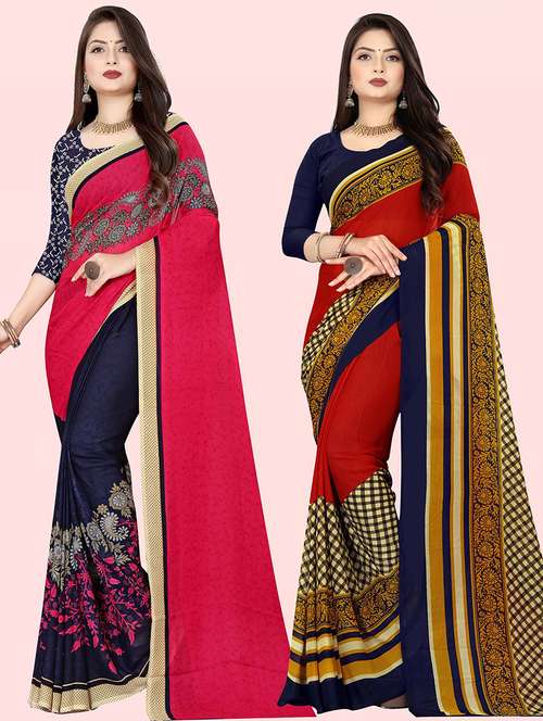 women pack of 2 casual wear combo sarees with blouse - 21414444 - Very Small Image - 1