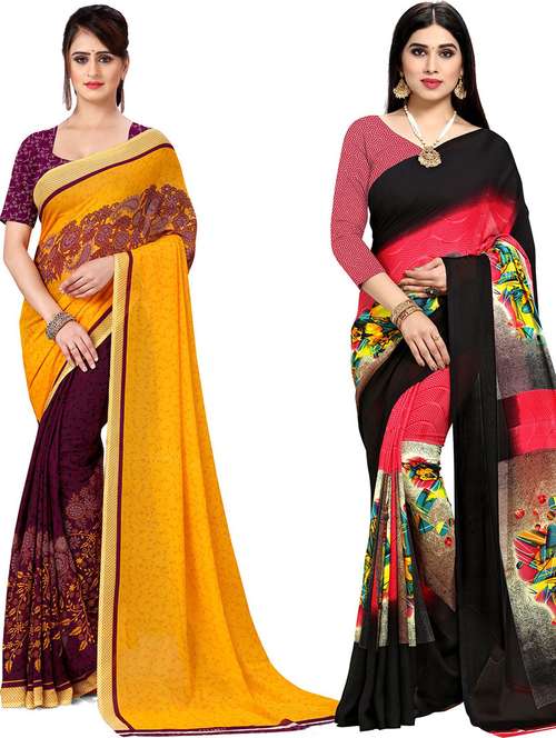 women pack of 2 casual wear combo sarees with blouse - 21424569 - Very Small Image - 1