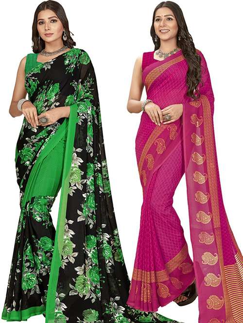 women pack of 2 casual wear combo sarees with blouse - 21425877 - Very Small Image - 1