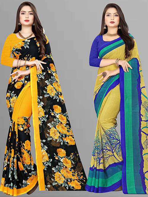 women pack of 2 casual wear combo saree with blouse - 21429124 - Very Small Image - 1