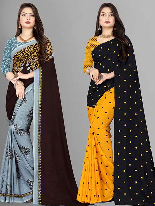 women pack of 2 casual wear combo sarees with blouse - 21429336 - Very Small Image - 1