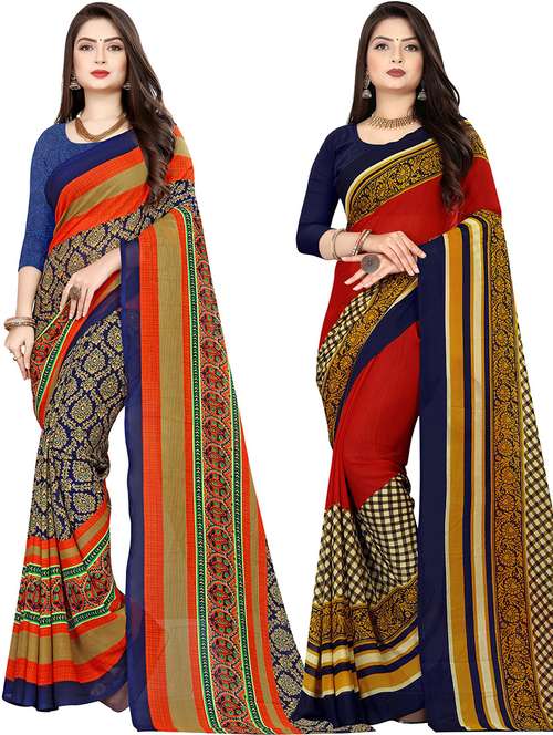 women pack of 2 casual wear sarees with blouse - 21429352 - Very Small Image - 1