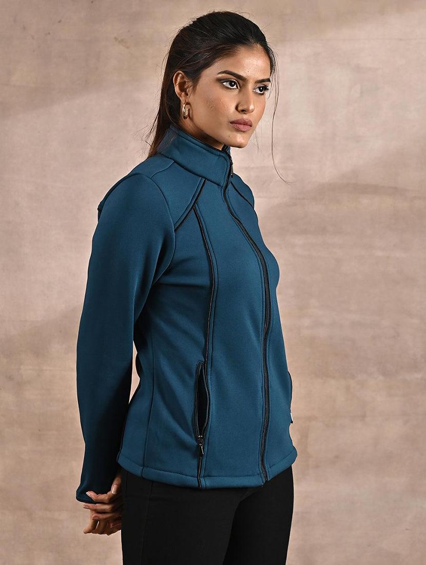 women teal solids long sleeve jacket - 21431373 - Standard Image - 2